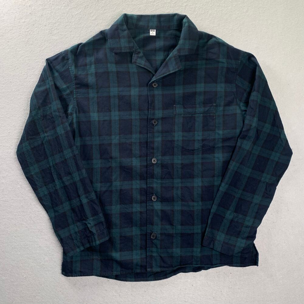UNIQLO Flannel Shirt Men’s Medium Plaid Green Blue Button Down Long Sleeve